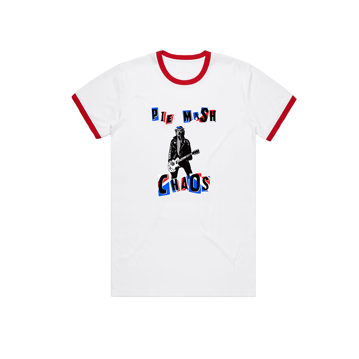 Pie Mash Chaos Retro Ringer T Shirt Red/White